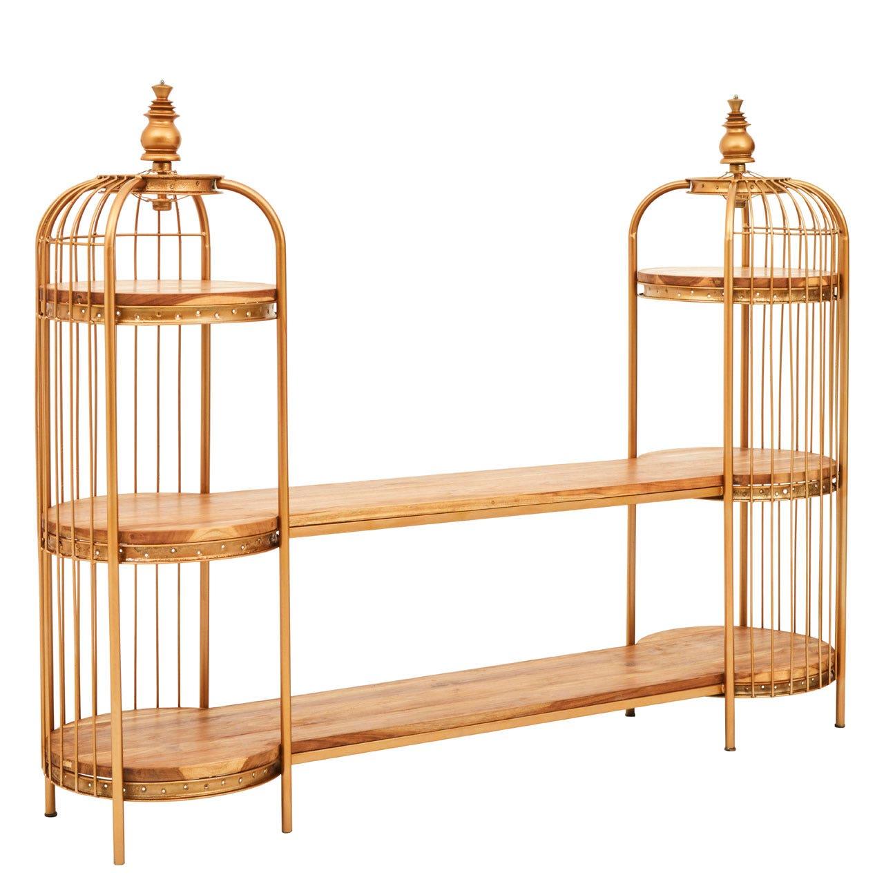 Iron Long Gold Finish Birdcage Shelf Unit-Esme Furnishings