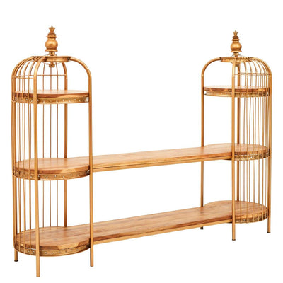 Iron Long Gold Finish Birdcage Shelf Unit-Esme Furnishings