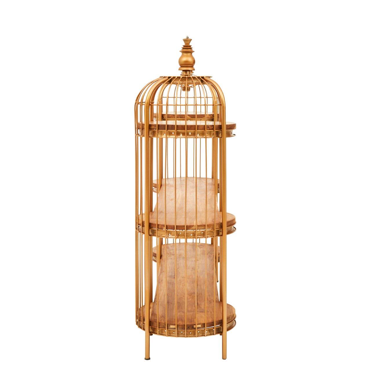 Iron Long Gold Finish Birdcage Shelf Unit-Esme Furnishings