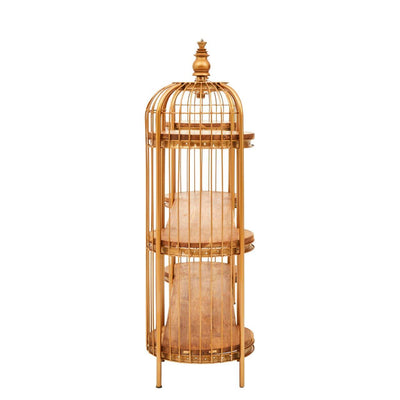 Iron Long Gold Finish Birdcage Shelf Unit-Esme Furnishings