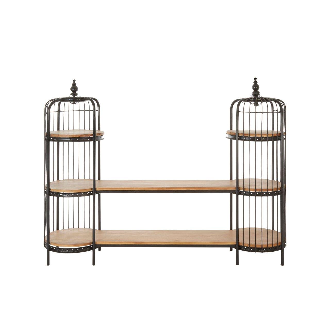 Iron Long Black Finish Birdcage Shelf Unit-Esme Furnishings