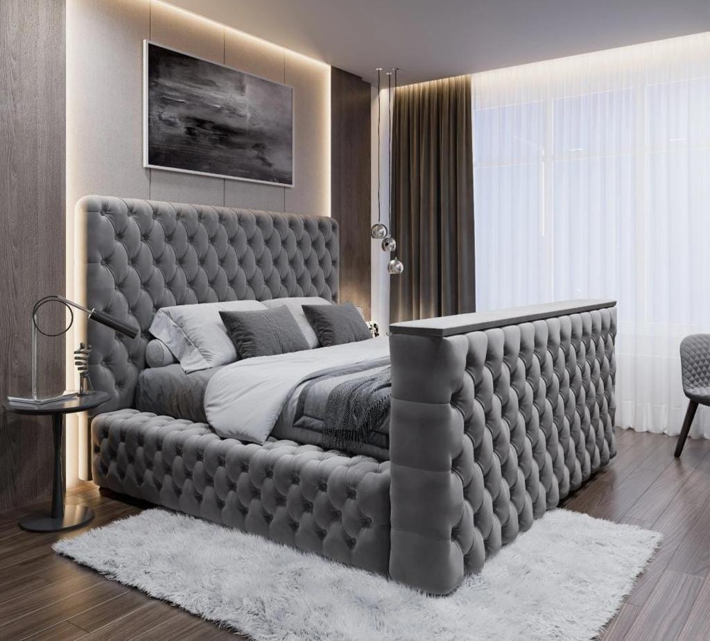 The Logan Upholstered Chesterfield Plush Velvet TV Bed Frame-Esme Furnishings
