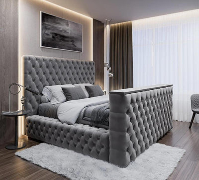 The Logan Upholstered Chesterfield Plush Velvet TV Bed Frame-Esme Furnishings