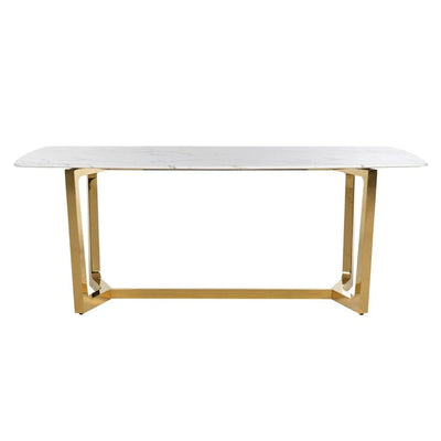 Dynasty 200cm Gold Dining Table with White Marble Top-Esme Furnishings