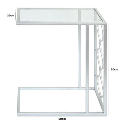 Moroccan Metal & Silver Sofa End Table Clear Mirror Glass Top-Esme Furnishings