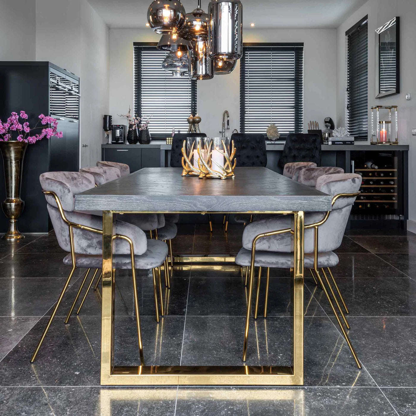 Blackbone Black Oak and Gold Dining Table - 180cm-Belmont Interiors