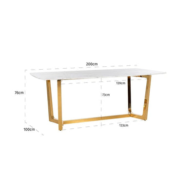 Dynasty 200cm Gold Dining Table with White Marble Top-Esme Furnishings
