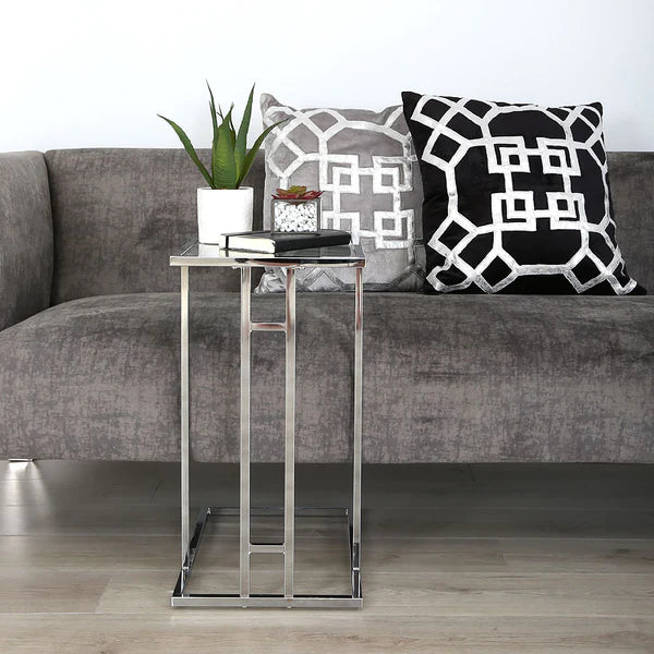 Henry Stainless Steel Glass Sofa End Side Laptop Table-Esme Furnishings