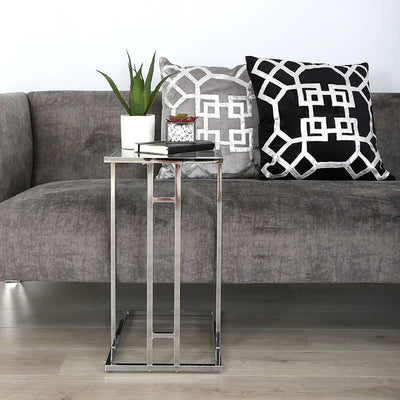 Henry Stainless Steel Glass Sofa End Side Laptop Table-Esme Furnishings