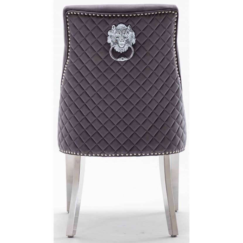 Ottavia Grey Marble 180CM Dining Table + Lion Knocker Plush Velvet Dining Chairs-Esme Furnishings