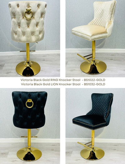 Valentino Black Gold Ring Knocker Quilted Back Plush Velvet Gold Bar Stool
