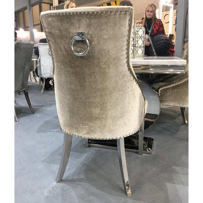 Ottavia 180cm White Marble Dining Table + Belle Chrome Knocker Plush Velvet Dining Chairs-Esme Furnishings