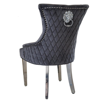 Western Lion Knocker Quilted Tufted Plush Velvet Dining Chair Chrome Legs - 4 Colours-Esme Furnishings