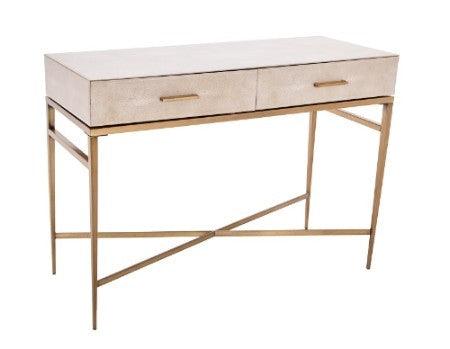 RV Astley Lucile Taupe Shagreen & Gold Console Table-Esme Furnishings