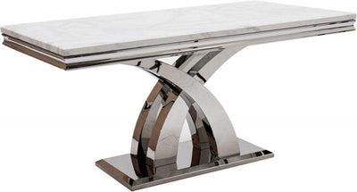 Ottavia 180cm White Marble Dining Table + Belle Chrome Knocker Plush Velvet Dining Chairs-Esme Furnishings