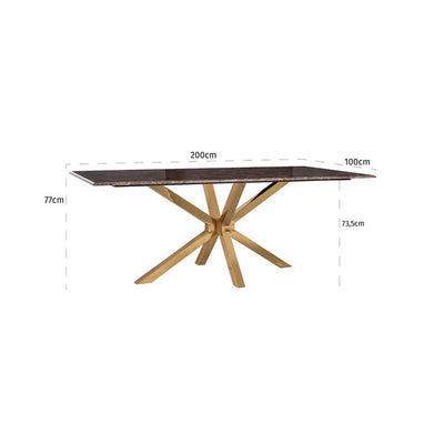 Richmond Conrad Gold And Brown Faux Marble 200cm Dining Table-Belmont Interiors