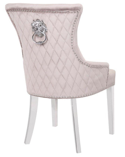 Western Lion Knocker Quilted Tufted Plush Velvet Dining Chair Chrome Legs - 4 Colours-Esme Furnishings