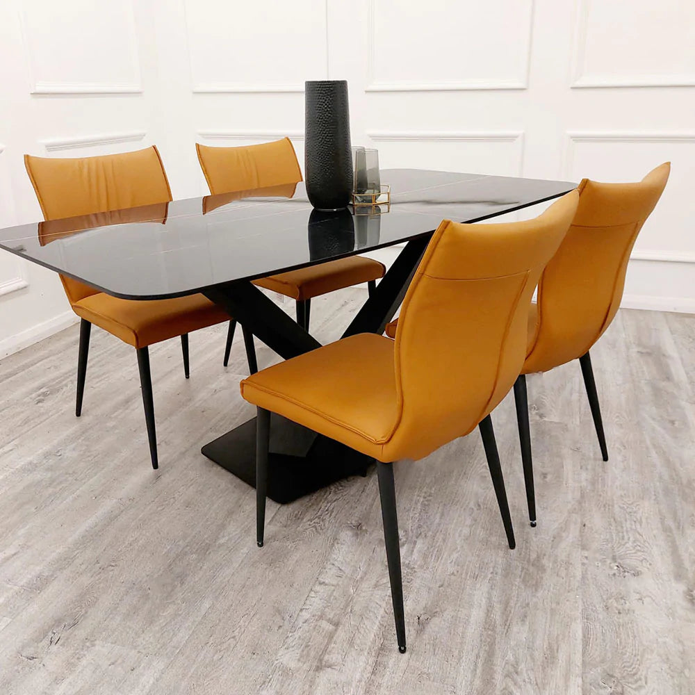 Apollo 160cm Black Dining Table with Black Sintered Stone Top-Esme Furnishings