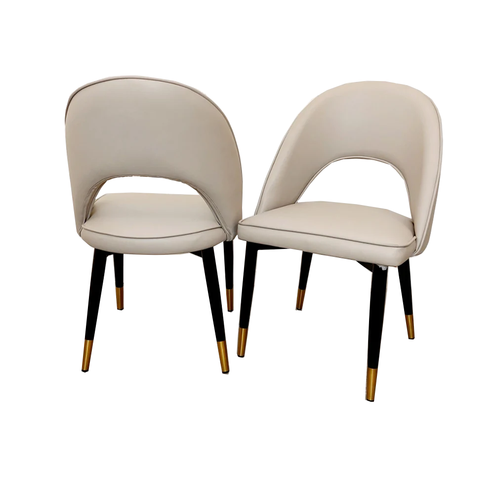 Orion Gold 180cm Dining Table with Polar White Sintered Stone Top + Astra Beige PU Leather Dining Chairs-Esme Furnishings