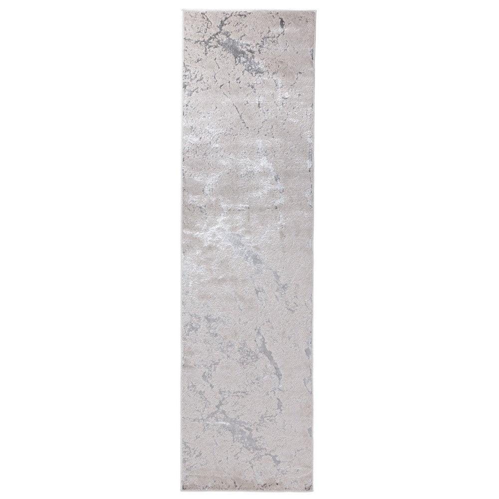 Aurora Solar AU03 Marble Runner Rugs in Metallic Silver Grey-Esme Furnishings