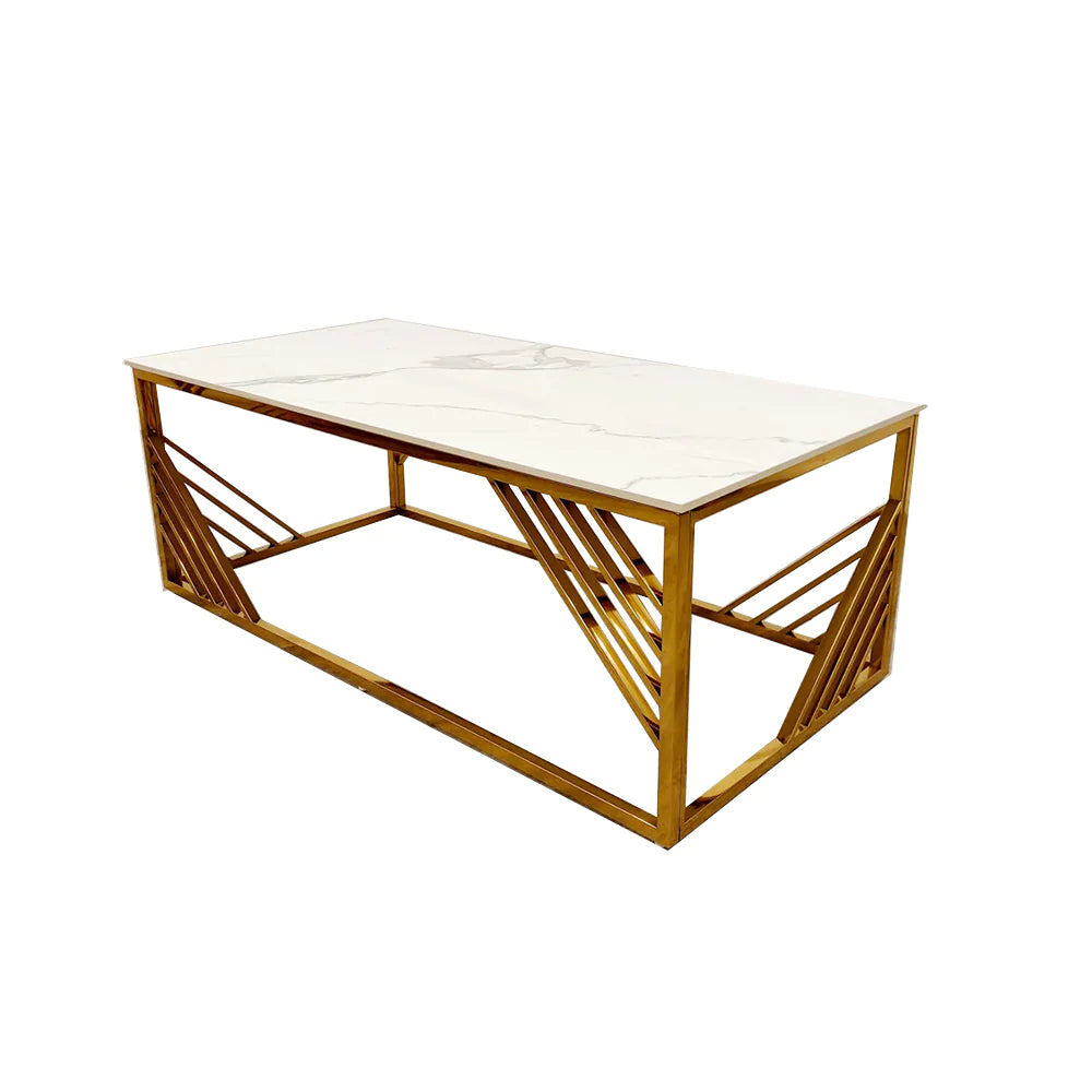 Azure Gold Coffee Table with Polar White Sintered Top-Esme Furnishings