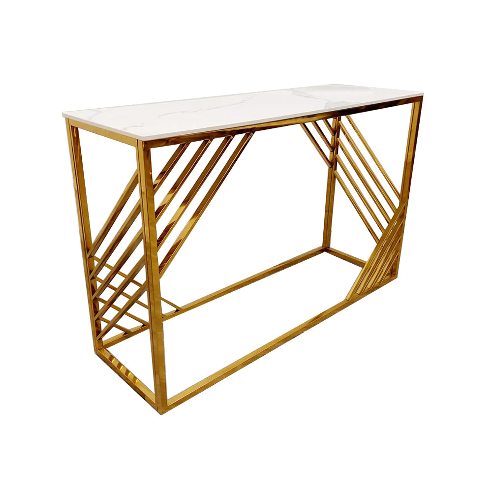 Azure Gold Console Table with Polar White Sintered Top-Esme Furnishings