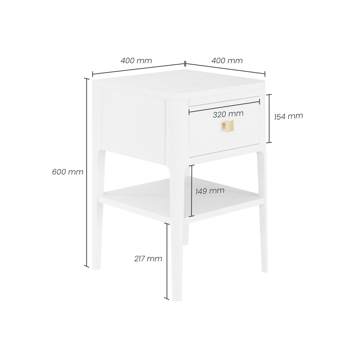 Abberley 1 Drawer Bedside - White by D.I. Designs