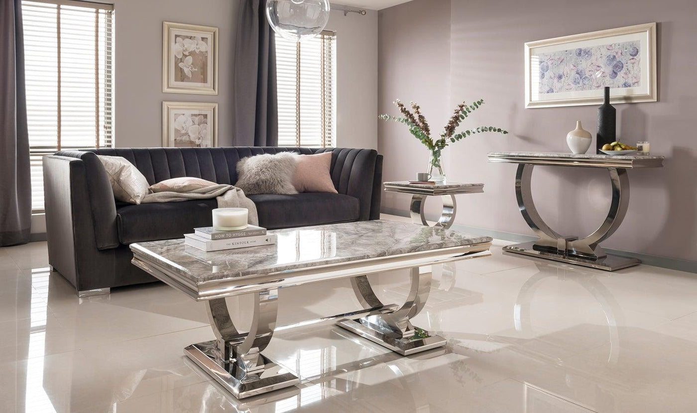 Arianna 130cm White Marble Coffee Table-Esme Furnishings
