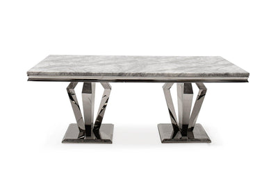 Arturo 200cm Grey Marble Dining Table + Grey Lion Knocker Faux Leather Chairs-Esme Furnishings