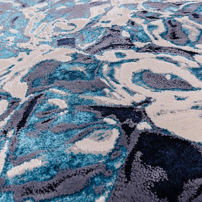 Aurora Foam AU21 Abstract Marble Rugs in Blue-Esme Furnishings