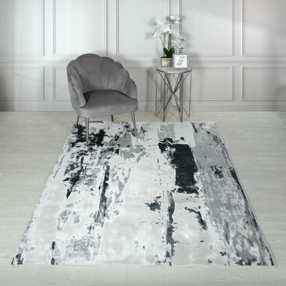 Aurora Glacier AU10 Abstract Rugs in Metallic Silver Grey-Esme Furnishings