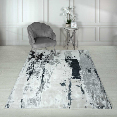 Aurora Glacier AU10 Abstract Rugs in Metallic Silver Grey-Esme Furnishings