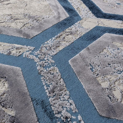 Aurora Hexagon AU19 Geometric Marble Rugs in Blue-Esme Furnishings