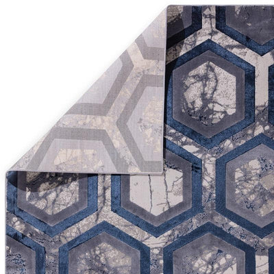 Aurora Hexagon AU19 Geometric Marble Rugs in Blue-Esme Furnishings