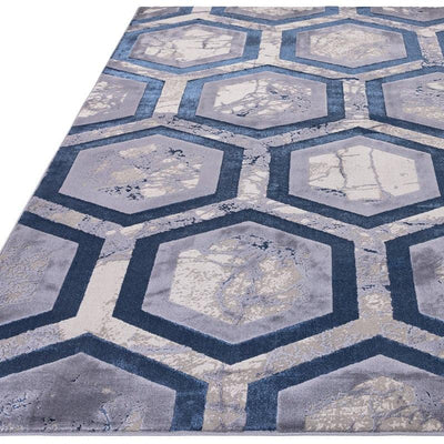 Aurora Hexagon AU19 Geometric Marble Rugs in Blue-Esme Furnishings