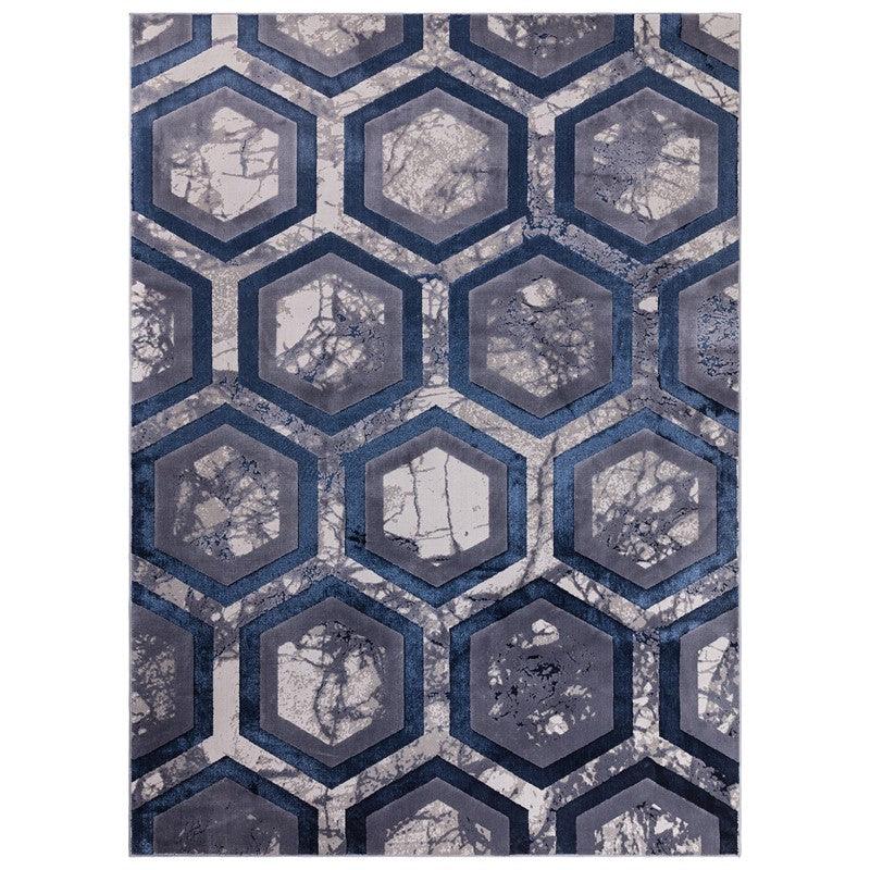 Aurora Hexagon AU19 Geometric Marble Rugs in Blue-Esme Furnishings