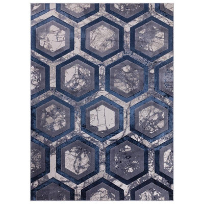 Aurora Hexagon AU19 Geometric Marble Rugs in Blue-Esme Furnishings