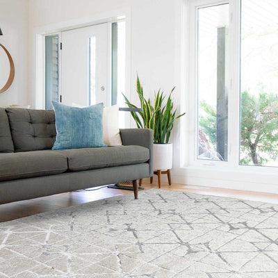 Aurora Lattice AU11 Geometric Rugs in Metallic Silver Beige-Esme Furnishings