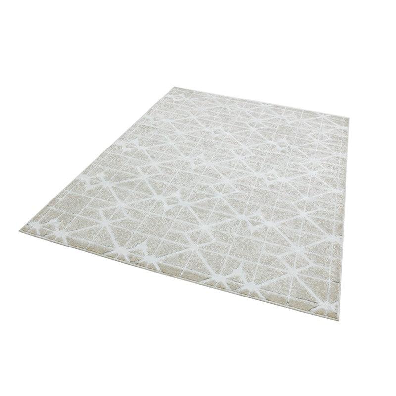 Aurora Lattice AU11 Geometric Rugs in Metallic Silver Beige-Esme Furnishings