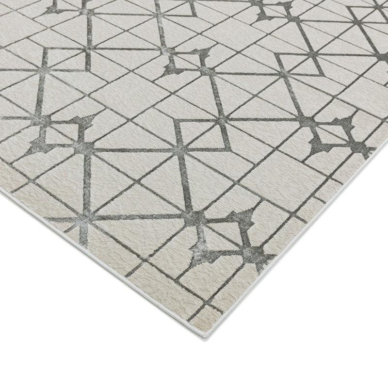 Aurora Lattice AU11 Geometric Rugs in Metallic Silver Beige-Esme Furnishings