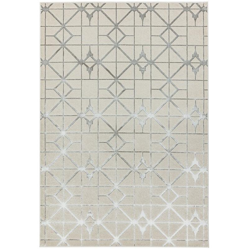 Aurora Lattice AU11 Geometric Rugs in Metallic Silver Beige-Esme Furnishings