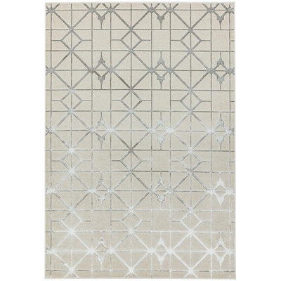 Aurora Lattice AU11 Geometric Rugs in Metallic Silver Beige-Esme Furnishings