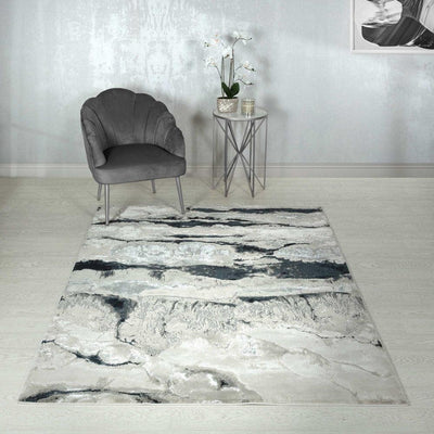 Aurora Quartz AU05 Marble Rugs in Metallic Silver Grey-Esme Furnishings