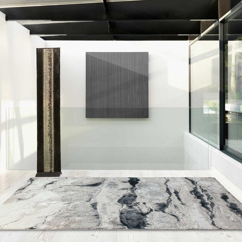 Aurora Quartz AU05 Marble Rugs in Metallic Silver Grey-Esme Furnishings
