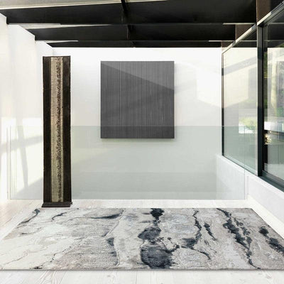 Aurora Quartz AU05 Marble Rugs in Metallic Silver Grey-Esme Furnishings