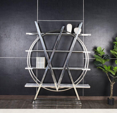 Cello Grey Marble & Chrome Bookcase-Esme Furnishings
