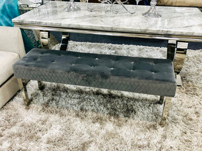 Majestic Grey Quilted Plush Velvet 140cm Bench-Esme Furnishings