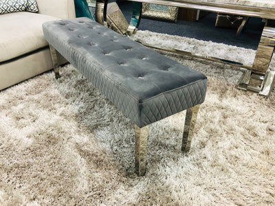 Majestic Grey Quilted Plush Velvet 140cm Bench-Esme Furnishings