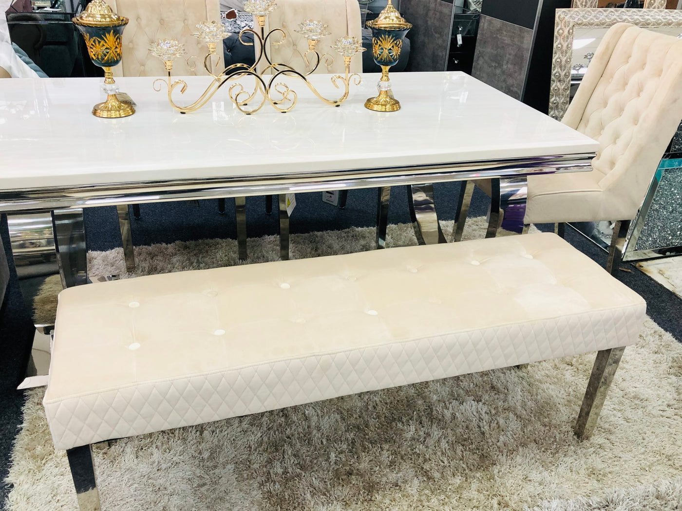 Majestic Mink Quilted Plush Velvet 140cm Bench-Esme Furnishings