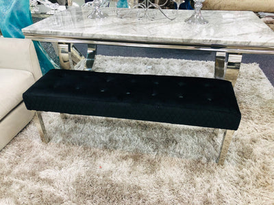 Majestic Black Quilted Plush Velvet 140cm Bench-Esme Furnishings
